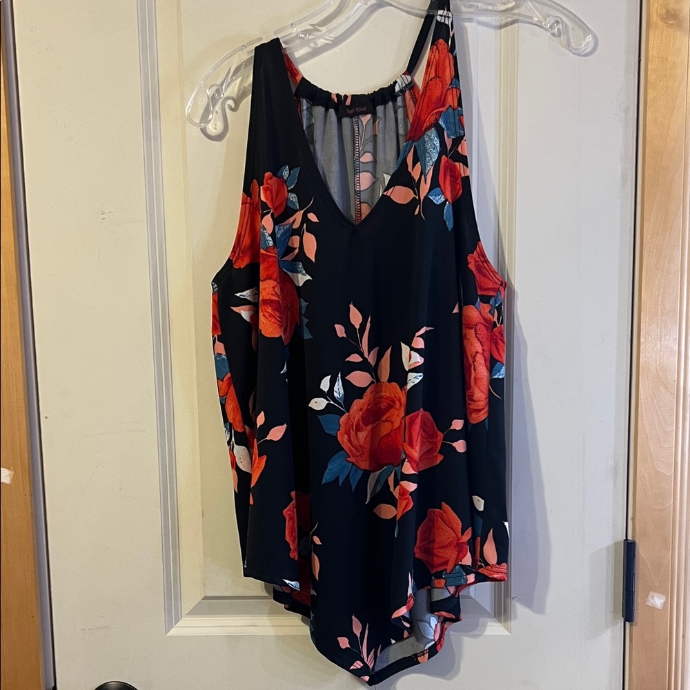 First Love Black and Red Floral Tank Top